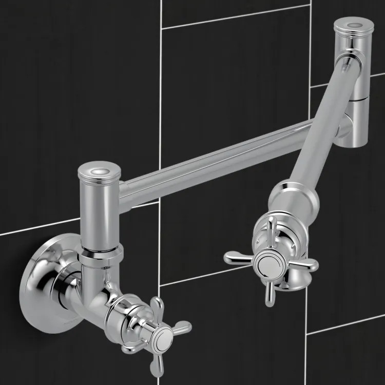 Moen Weymouth Wall-Mounted Two-Handle Swing Arm Kitchen Pot Filler Faucet, 5.5 GPM, Chrome - S6641C 