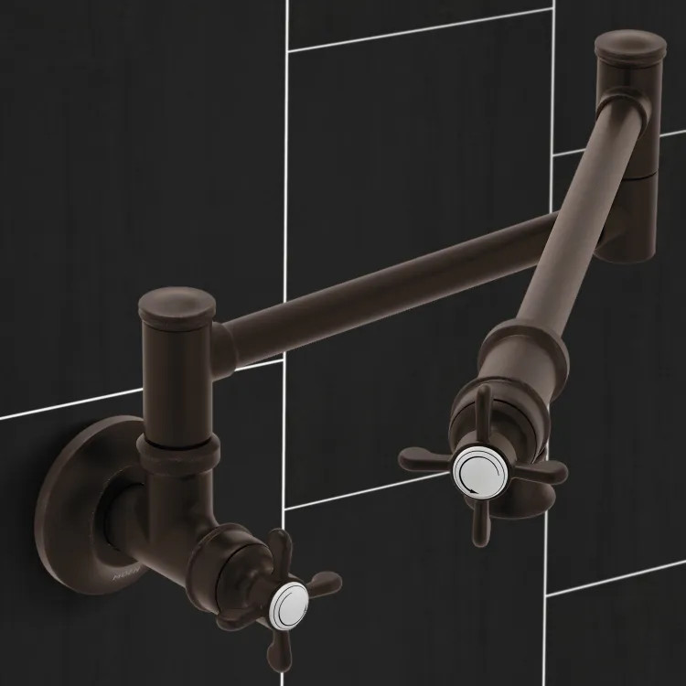 Moen Weymouth Wall-Mounted Two-Handle Swing Arm Kitchen Pot Filler Faucet, 5.5 GPM, Oil Rubbed Bronze - S6641ORB 