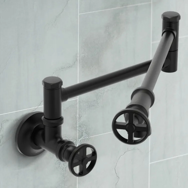 Moen Paterson Wall-Mounted Two-Handle Swing Arm Kitchen Pot Filler Faucet, 5.5 GPM, Matte Black - S6642BL