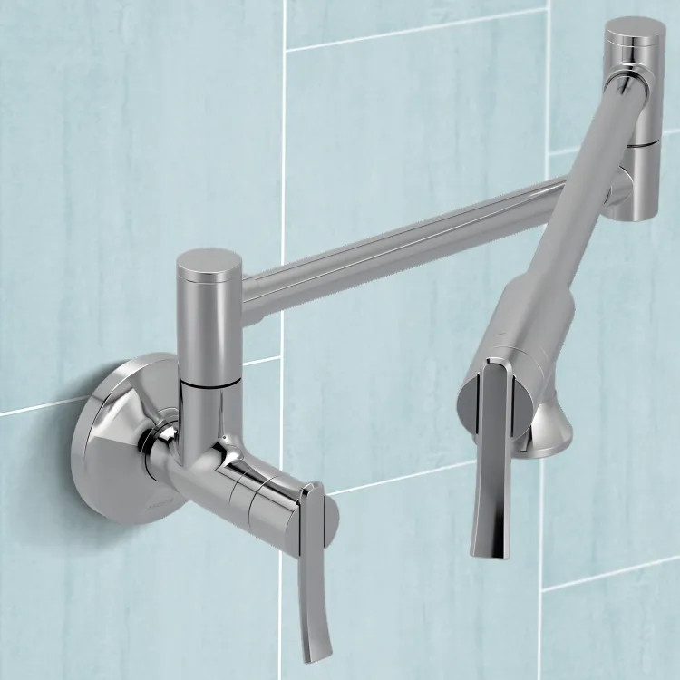 Moen Sinema Wall-Mounted Two-Handle Swing Arm Kitchen Pot Filler Faucet, 5.5 GPM, Chrome - S6651C