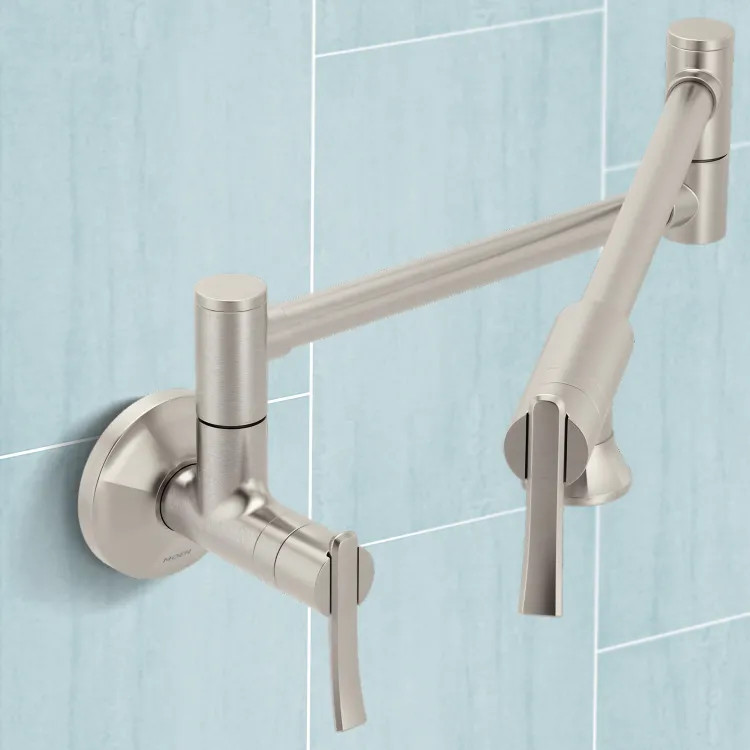 Moen Sinema Wall-Mounted Two-Handle Swing Arm Kitchen Pot Filler Faucet, 5.5 GPM, Spot Resist Stainless - S6651SRS