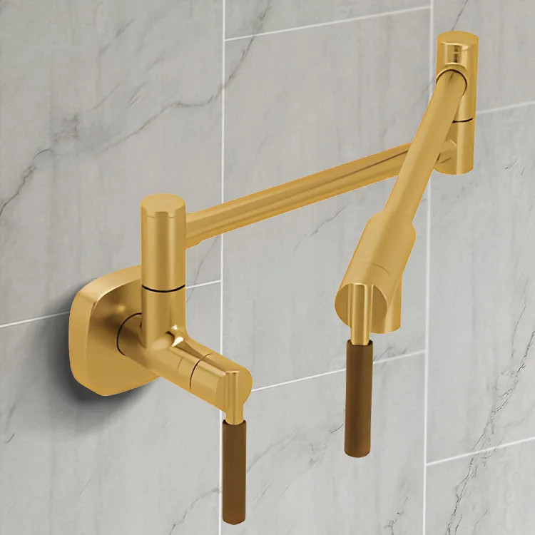 Moen Tenon Wall-Mounted Two-Handle Swing Arm Kitchen Pot Filler Faucet, 5.5 GPM, Brushed Gold - S6652BG