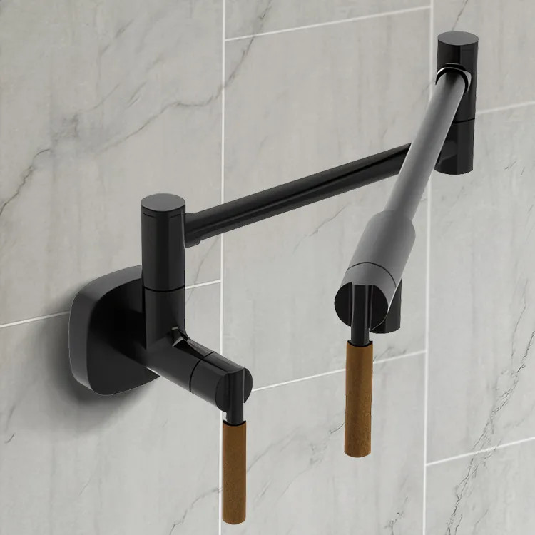 Moen Tenon Wall-Mounted Two-Handle Swing Arm Kitchen Pot Filler Faucet, 5.5 GPM, Matte Black - S6652BL