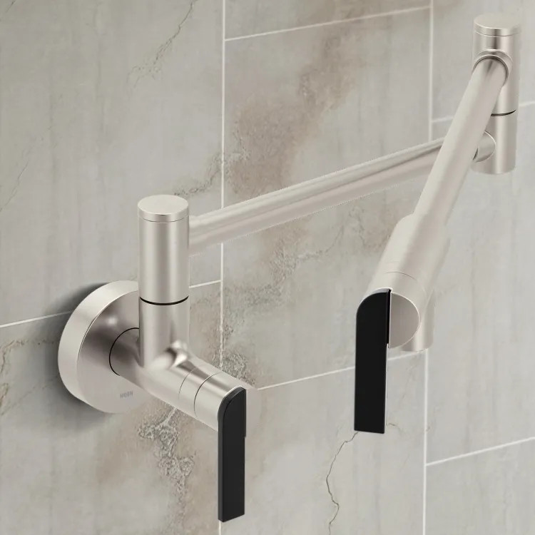Moen NIO Wall-Mounted Two-Handle Swing Arm Kitchen Pot Filler Faucet, 5.5 GPM, Spot Resist Stainless - S6653SRS