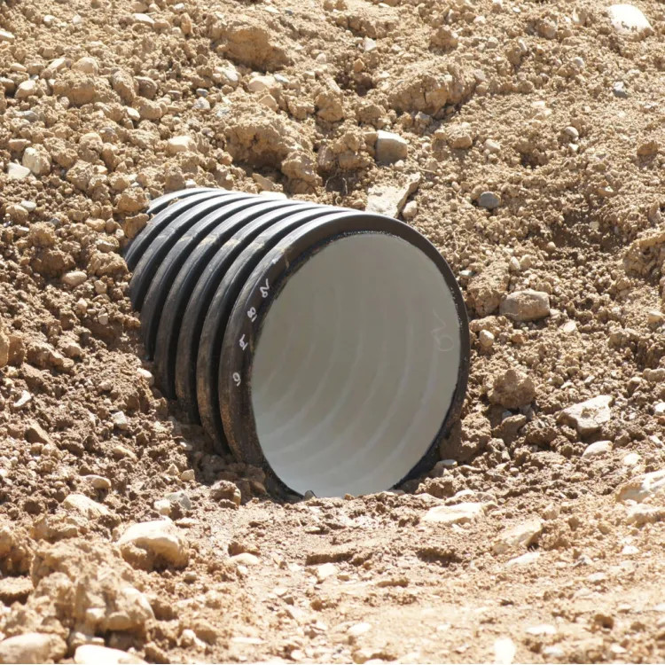 18” Double Wall Corrugated Pipe, Plain End, HDPE, White - 5' Length