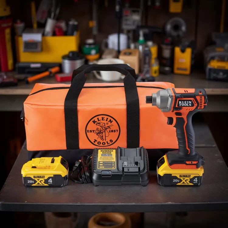 Klein 1/4" Hex Compact Impact Driver Kit with (2) 4 Ah Batteries, Charger, and Bag, Cordless, 2200 RPM - BAT20CD1
