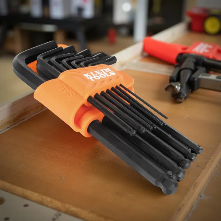 Klein 12-Piece L-Style Ball-End Hex Key Wrench Set with Caddy, SAE, CR-V Steel - BLS12