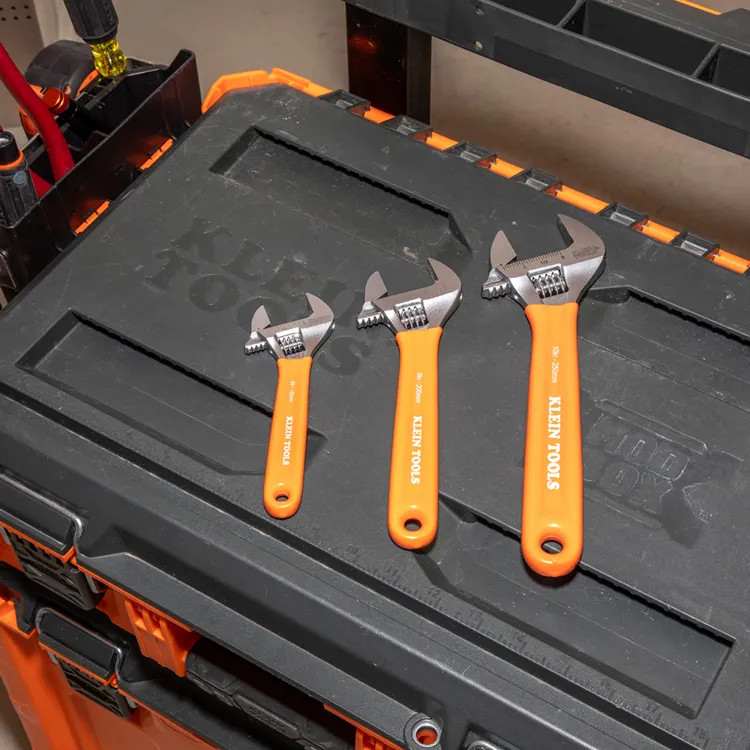 Klein 3-Piece Extra-Capacity Adjustable Wrenches, Forged Handle with Plastisol Grip, SAE and Metric - D5073