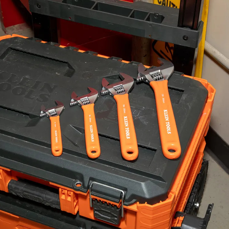 Klein 4-Piece Extra-Capacity Adjustable Wrenches, Forged Handle with Plastisol Grip, SAE and Metric - D5074
