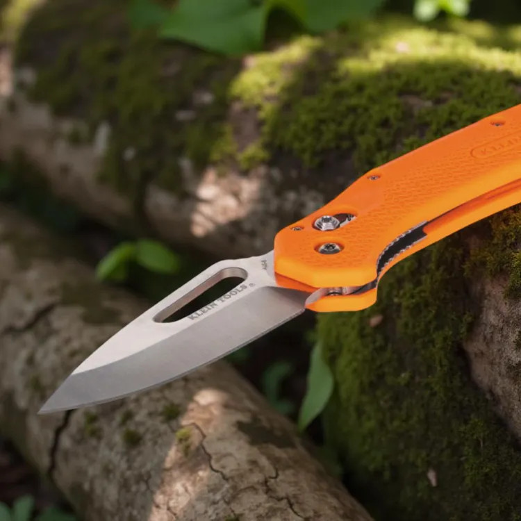 Klein KTO Resurgence Fishing Knife with Drop Point Blade and Orange Handle, Stainless Steel - OFK000ORT
