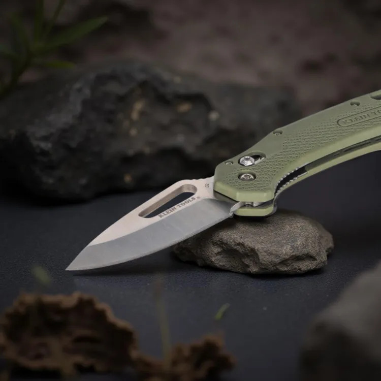Klein KTO Resurgence Knife with Drop Point Blade and Moss Green Handle, Stainless Steel - OGK000GNT