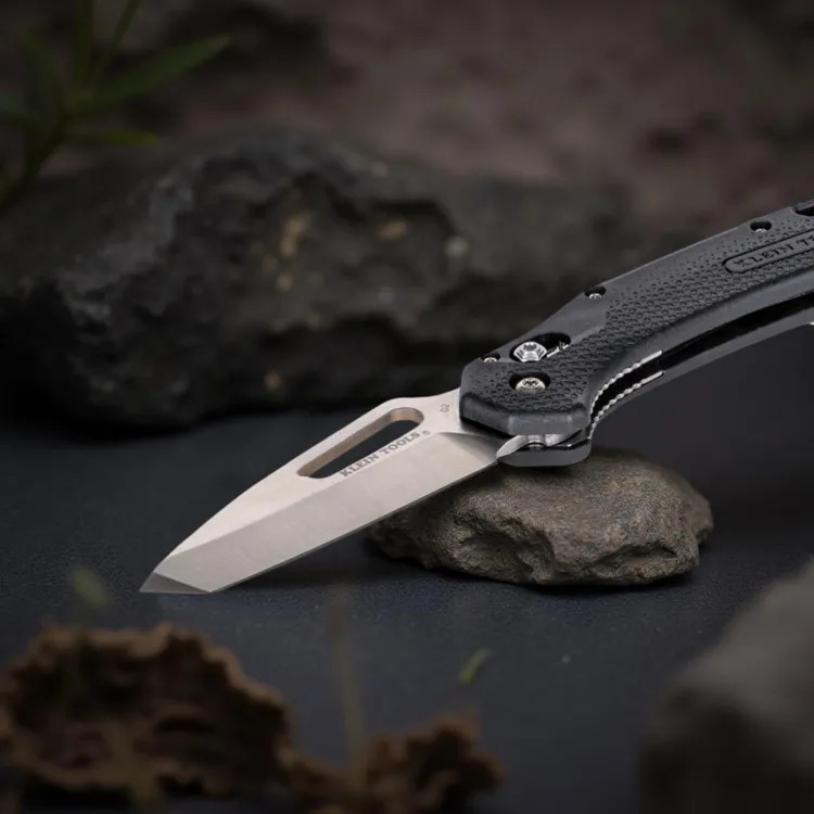 Klein KTO Resurgence Knife with Tanto Blade and Black Handle, Stainless Steel - OGK001BKT