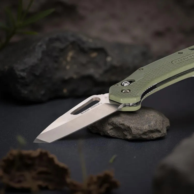 Klein KTO Resurgence Knife with Tanto Blade and Moss Green Handle, Stainless Steel - OGK001GNT