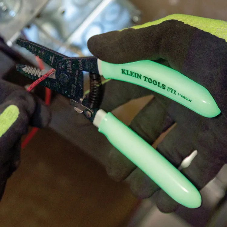 Klein High-Visibility Klein-Kurve Wire Stripper/Cutter, 10 to 18 AWG Solid, 12 to 20 AWG Stranded - 11055GLW