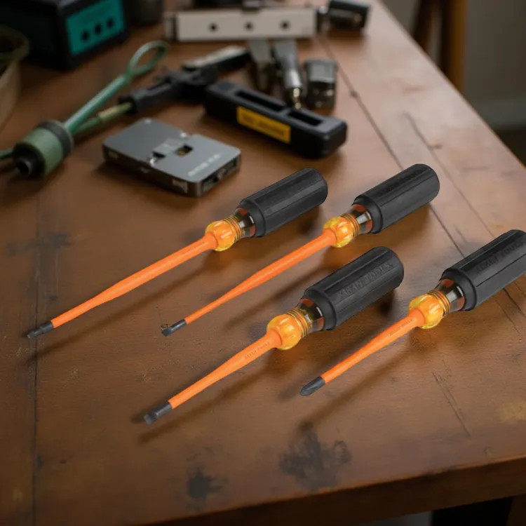 Klein 4-Piece Slim-Tip Insulated Screwdriver Set with Phillips, Cabinet and Square Tips - 33734INS