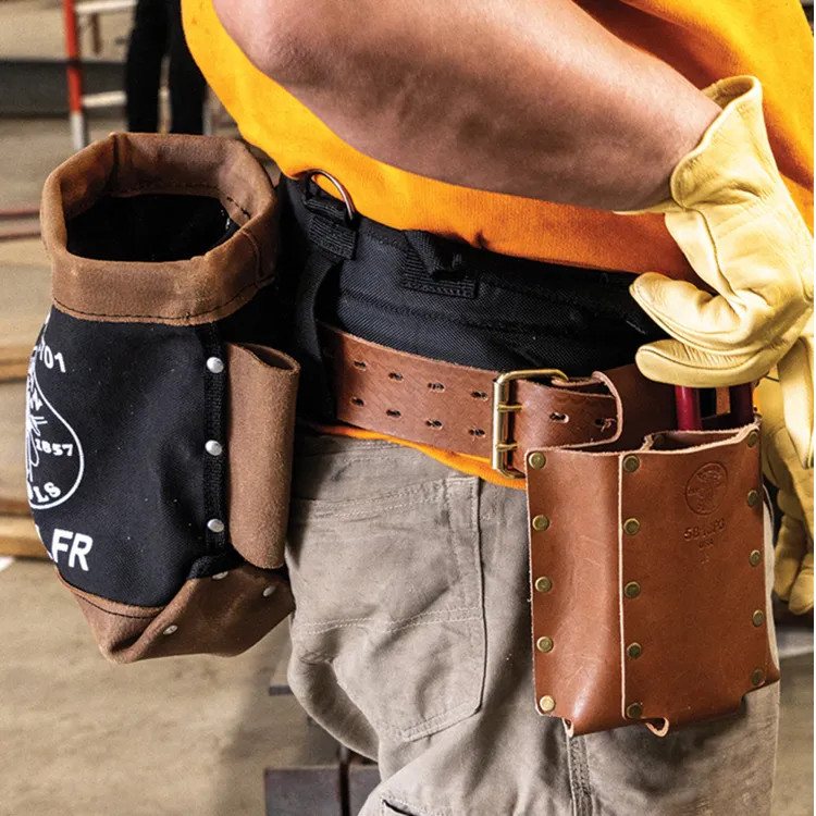 Klein Rodbuster Toolbelt Set with Leather Belt, Canvas Bolt Bag, 3-Pocket Tool Holder, and Pro-Pad, XL- 5800HPBXL