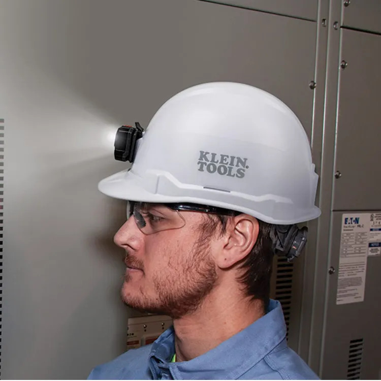 Klein Non-Vented Hard Hat with Rechargeable Headlamp, Cap Style, White - 60107RL