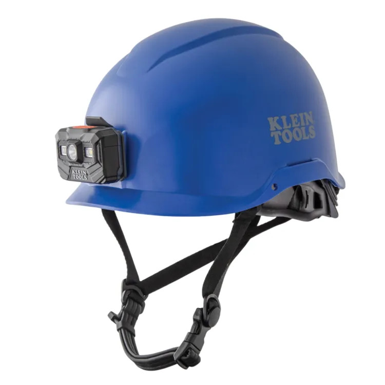 Klein Non-Vented Safety Helmet with Rechargeable Headlamp, Class E, Blue - 60148