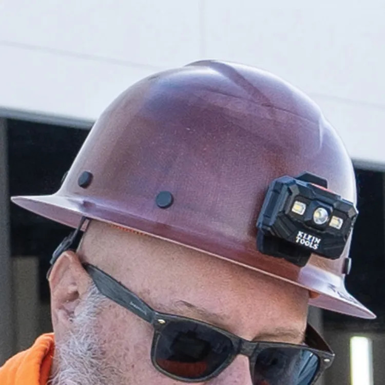 Klein KONSTRUCT Hard Hat with Rechargeable Headlamp, Full-Brim, Class G, Brown - 60447 