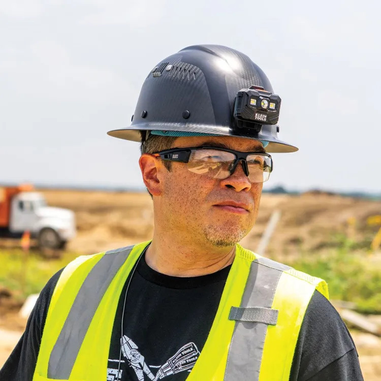 Klein Carbon Fiber Hard Hat with Headlamp, Full Brim, Titan - 60512