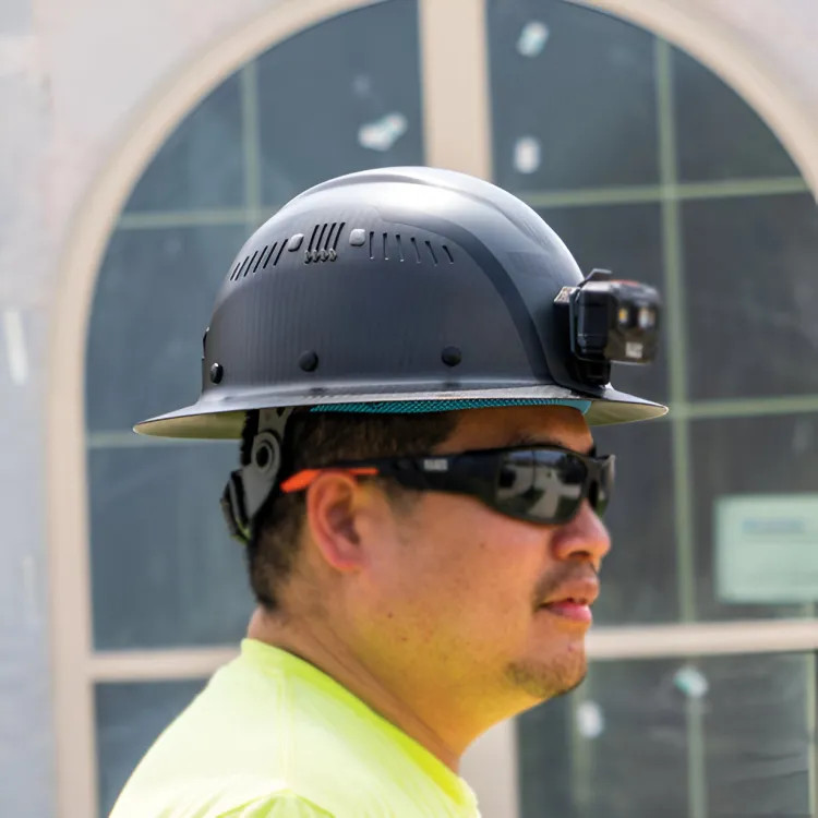 Klein Carbon Fiber Hard Hat with Headlamp, Full Brim, Spartan - 60514