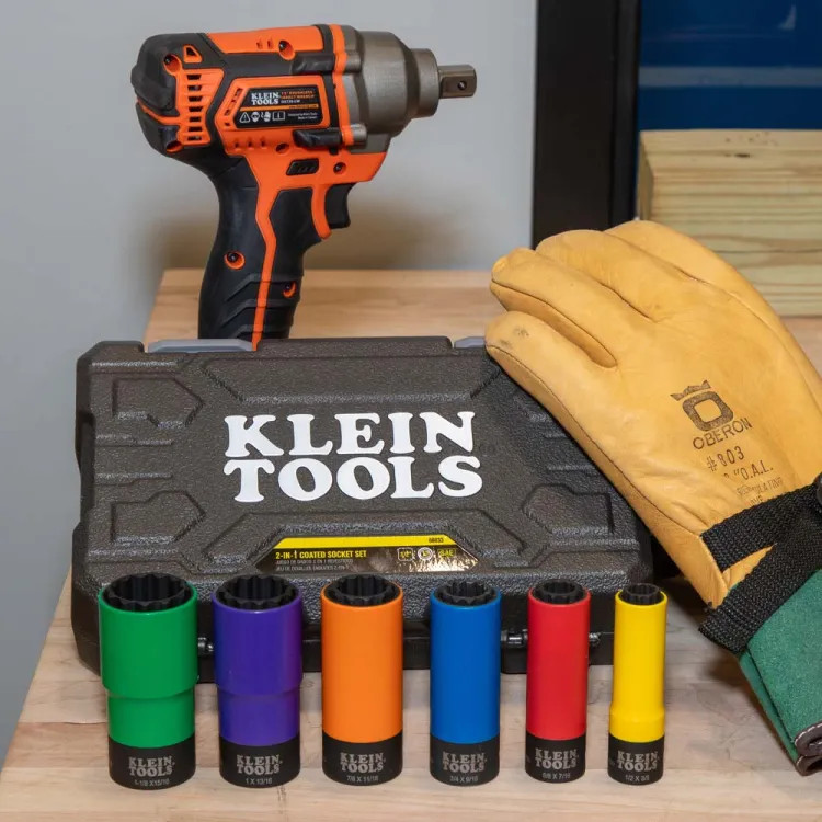Klein 6-Piece 12-Point Coated Socket Set, 1/2" Drive Size, Steel - 66033