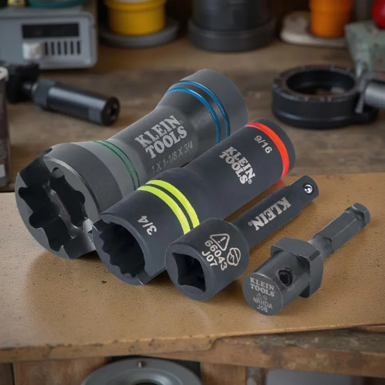 Klein 4-Piece Impact Socket Set, 7/16'' Hex and 1/2'' Drive Size, Steel - 660KIT3