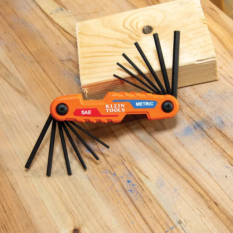 Klein 12-Key Compact Folding Hex Key Set, SAE and Metric - 70590