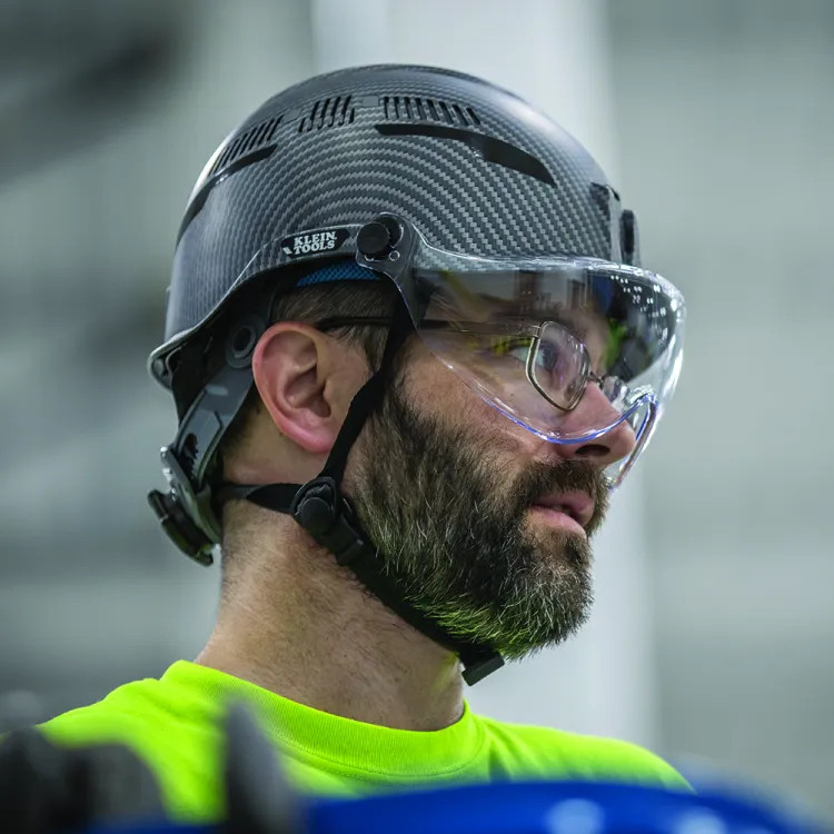 Klein Vented Safety Helmet with Rechargeable Headlamp, Class C,  Premium KARBN Pattern - 60517