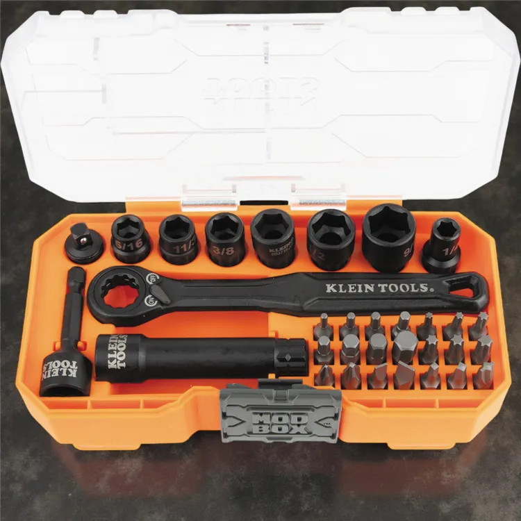 Klein 32-Piece KNECT Impact-Rated Pass Through Socket Set, 1/4" Drive - 65300