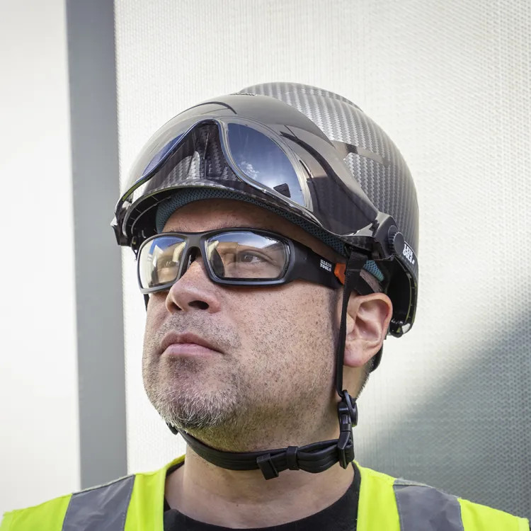 Klein Non-Vented Safety Helmet with Headlamp, Class E, Premium KARBN Pattern - 60515