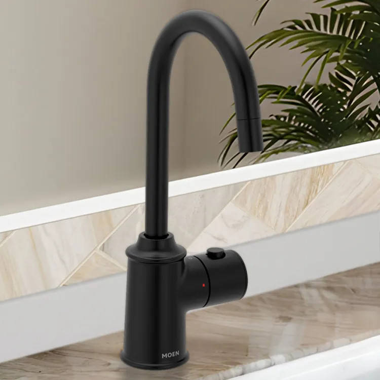 Moen SIP Traditional Instant Hot Water Beverage Faucet, Single-Knob Handle with Push Button, High Arc, Open Vent, 1.5 GPM, Matte Black - IH7600BL