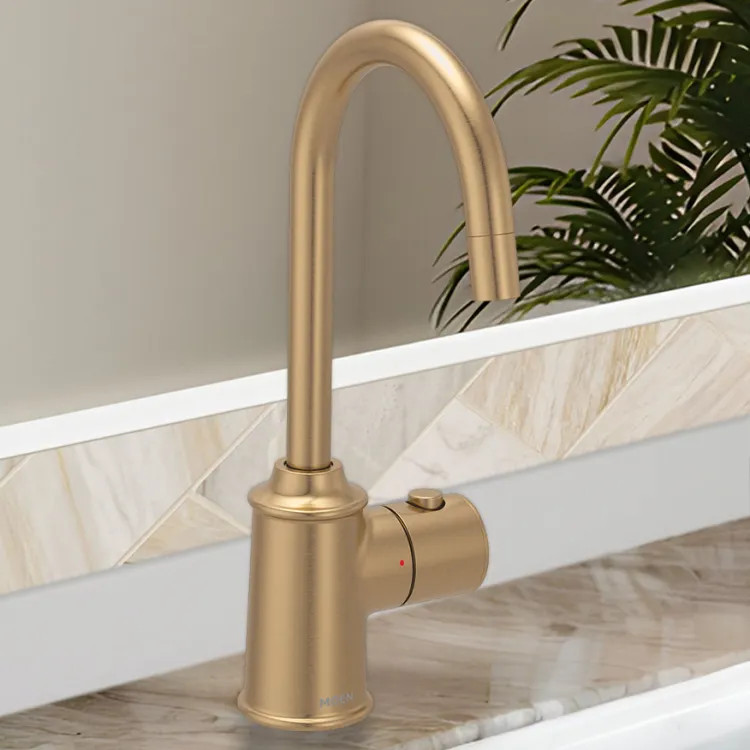 Moen SIP Traditional Instant Hot Water Beverage Faucet, Single-Knob Handle with Push Button, High Arc, Open Vent, 1.5 GPM, Bronzed Gold - IH7600BZG