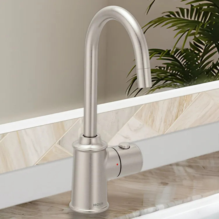 Moen SIP Traditional Instant Hot Water Beverage Faucet, Single-Knob Handle with Push Button, High Arc, Open Vent, 1.5 GPM, Spot Resist Stainless - IH7600SRS