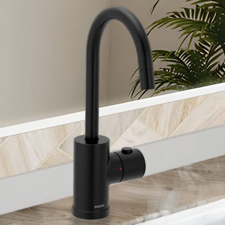 Moen SIP Modern Instant Hot Water Beverage Faucet, Single-Knob Handle with Push Button, High Arc, Open Vent, 1.5 GPM, Matte Black - IH7660BL