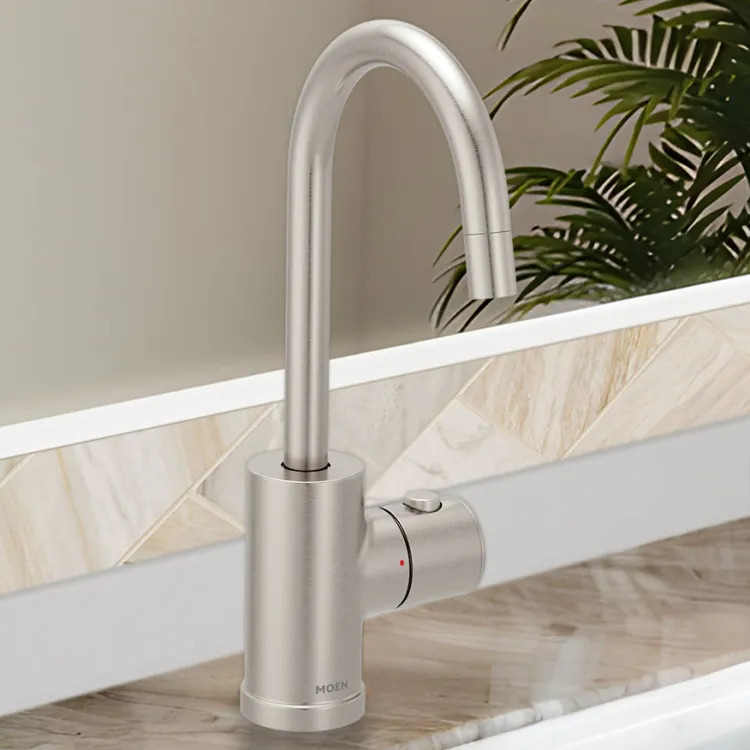 Moen SIP Modern Instant Hot Water Beverage Faucet, Single-Knob Handle with Push Button, High Arc, Open Vent, 1.5 GPM, Spot Resist Stainless - IH7660SRS