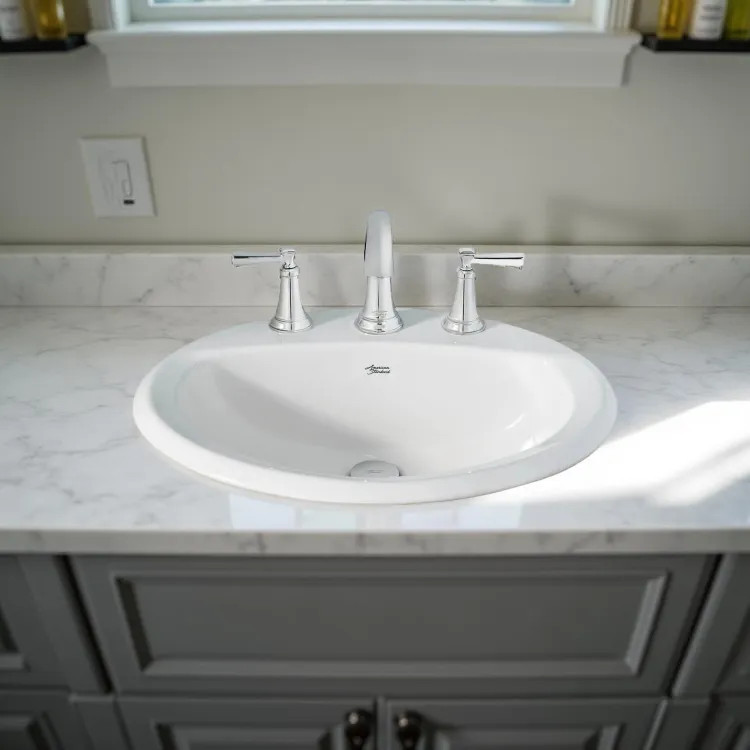 American Standard Reliant Oval Drop-In Bathroom Sink with 3-Hole 8" Center, ADA, White - 0475220.020 