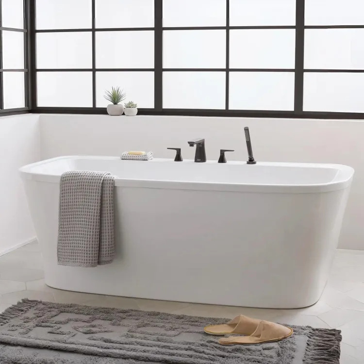 American Standard Aspirations 60"x34" Freestanding Bathtub w/ Drain and Overflow, High Gloss Acrylic, White - 2967004.020