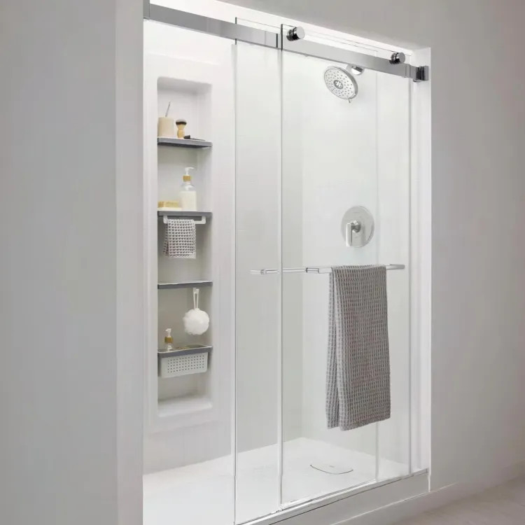 American Standard Aspirations 48" x 72" Frameless Sliding Shower Door w/ Two Towel Bar Handles, Silver Shine - AM00855400.213