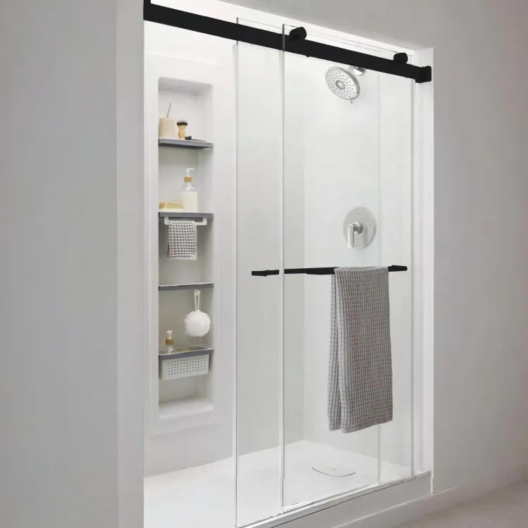 American Standard Aspirations 48" x 72" Frameless Sliding Shower Door w/ Two Towel Bar Handles, Matte Black - AM00855400.243