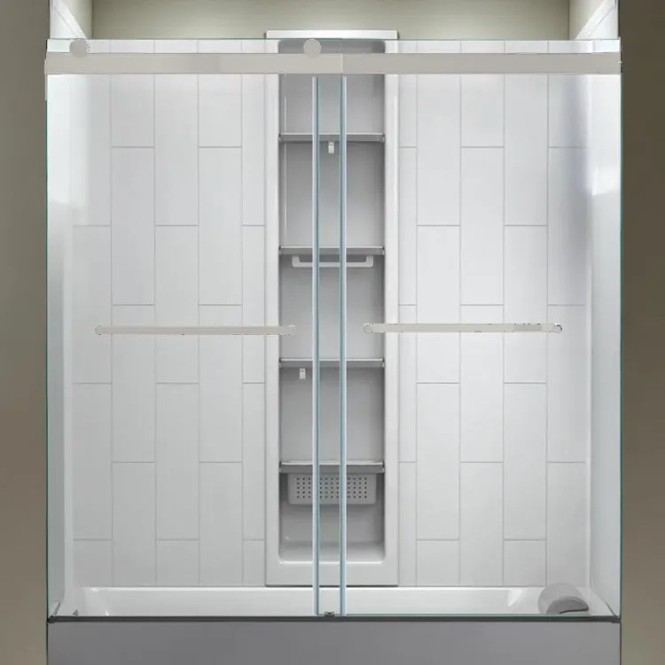 American Standard Aspirations 60" x 60" Frameless Sliding Bathtub Door w/ Two Towel Bar Handles, Brushed Nickel - AM00853400.295