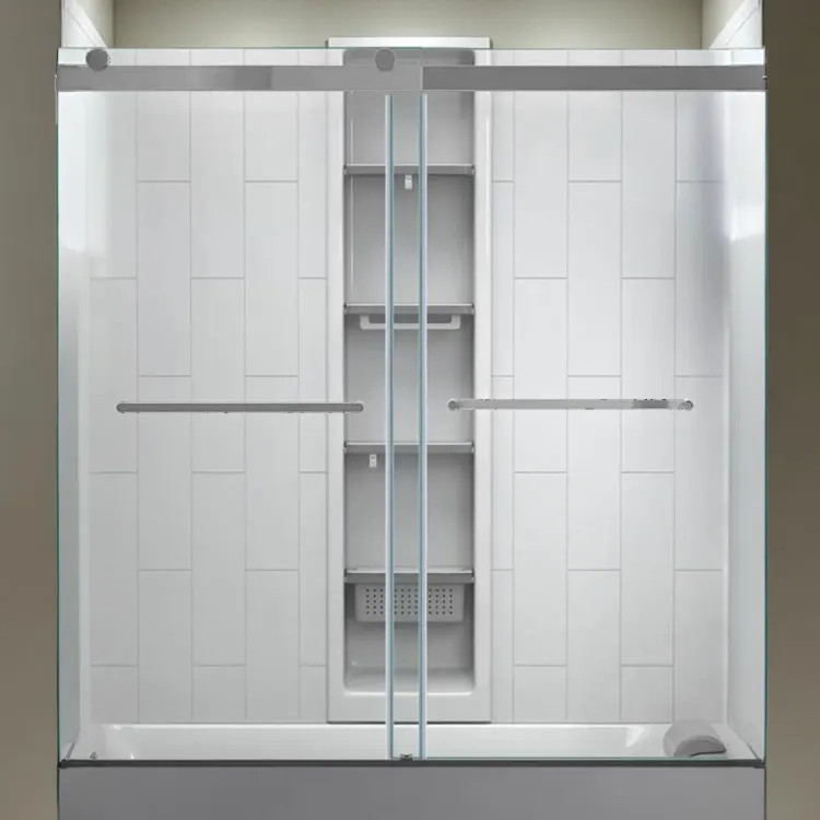 American Standard Aspirations 60" x 60" Frameless Sliding Bathtub Door w/ Two Towel Bar Handles, Silver Shine - AM00853400.213