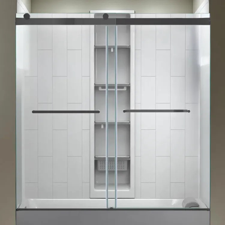 American Standard Aspirations 60" x 60" Frameless Sliding Bathtub Door w/ Two Towel Bar Handles, Matte Black - AM00853400.243