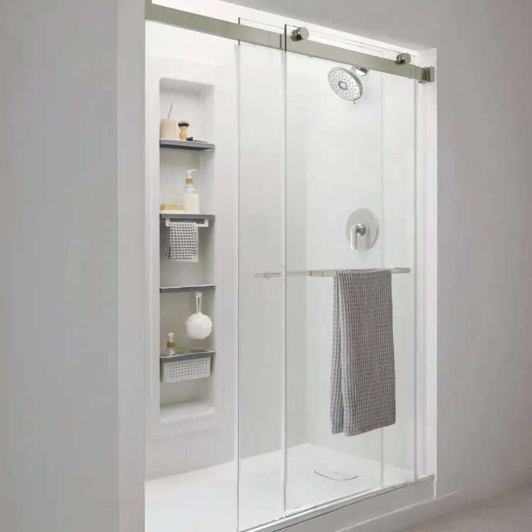 American Standard Aspirations 48" x 72" Frameless Sliding Shower Door w/ Two Towel Bar Handles, Brushed Nickel - AM00855400.295