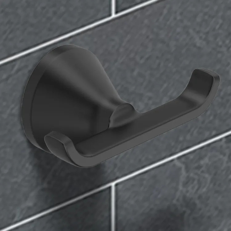 American Standard Aspirations 4-1/8" Double Robe Hook, Metal, Matte Black - 7061210.243