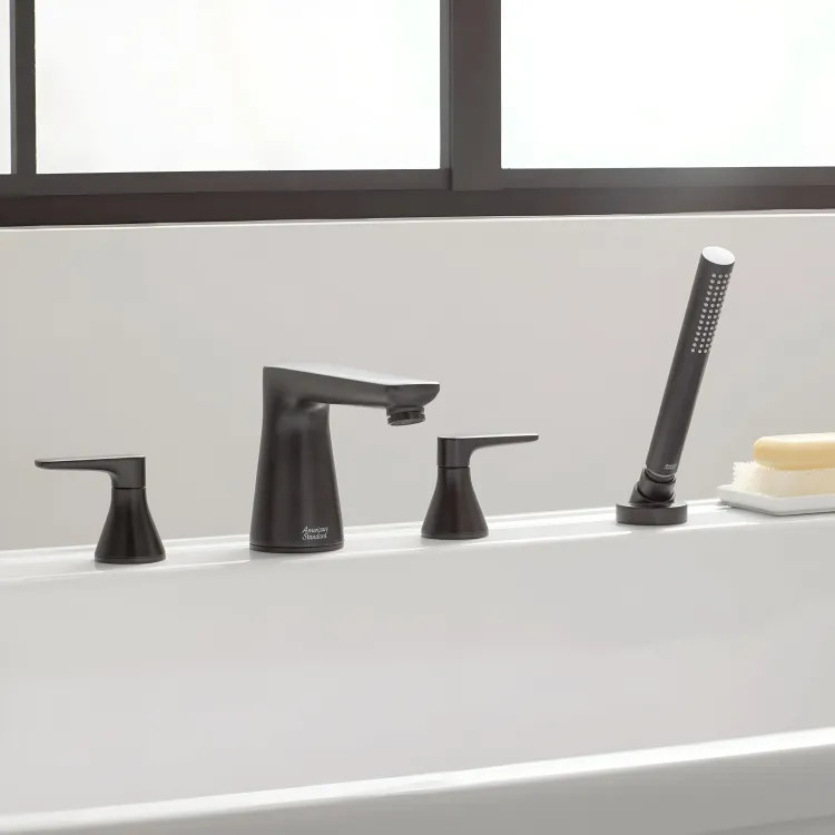 American Standard Aspirations Two-Handle Roman Tub Faucet w/ 1.8 GPM Hand Shower, Matte Black - T061901.243