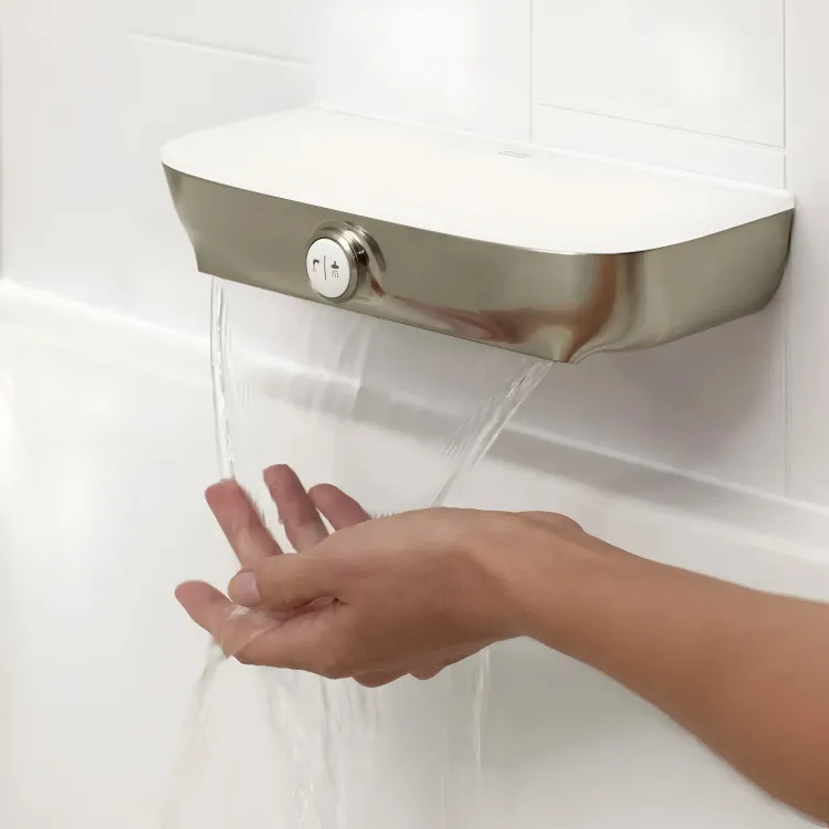 American Standard Aspirations Waterfall Tub Spout with Push-Button Diverter, Acrylic Top, Brushed Nickel - 8888116.295