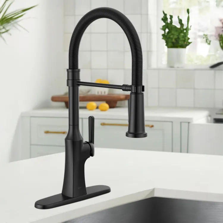 Delta Ermelo Single-Handle Pull-Down Kitchen Faucet w/ Spring Spout, 1.8 GPM, Matte Black - 18887-BL-DST