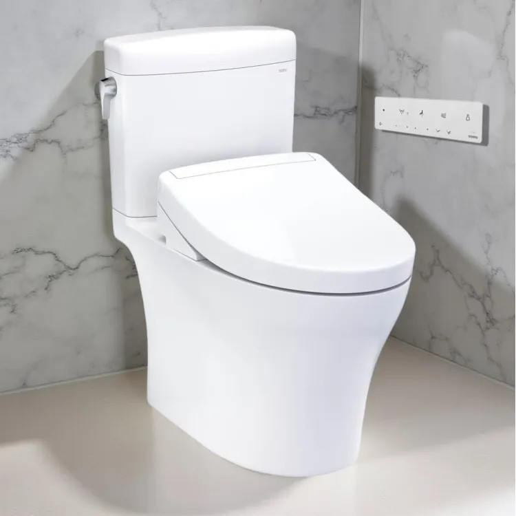 TOTO Aquia IV Cube Two-Piece Elongated Toilet w/ WASHLET+ S5, Dual Flush, 1.28/0.9 GPF, Cotton White - MW4363446CEMFGN#01