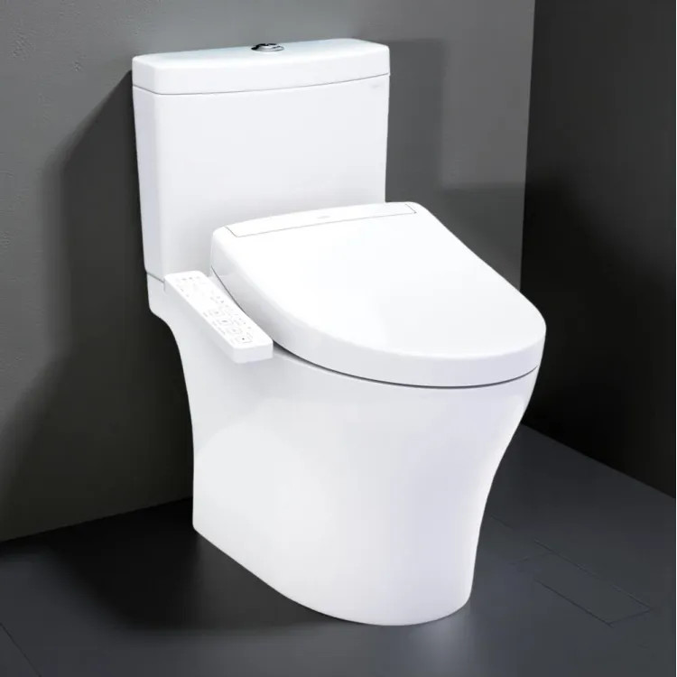 TOTO Aquia IV Two-Piece Elongated Toilet w/ WASHLET+ S2, Universal Height, 1.28/0.9 GPF, Cotton White - MW4463346CEMFGN#01